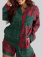 Plaid Contrast Patched Christmas Holiday Long Sleeve Shirt and Short 2pcs Pajama Set nicholesgifts