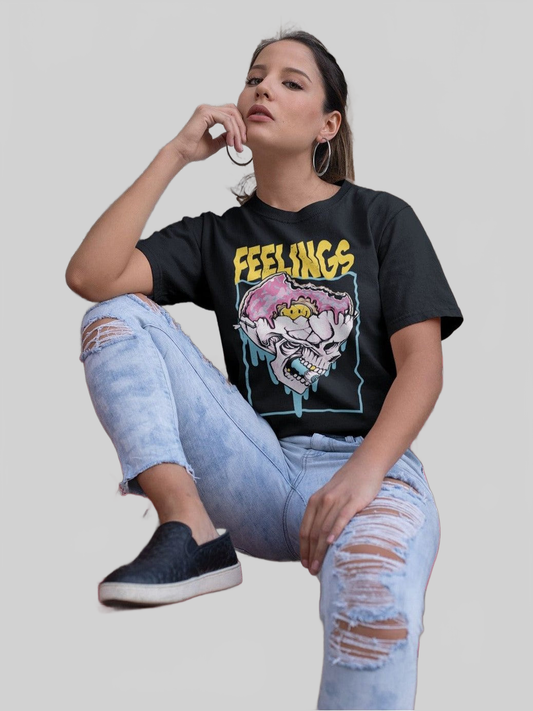 Women Feelings Skeleton Black Short Sleeve T-Shirt nicholesgifts