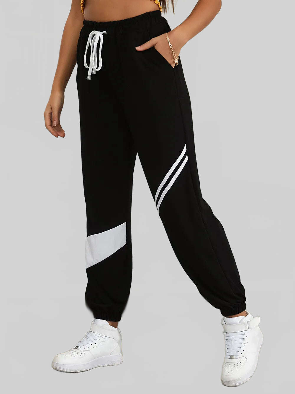 Drawstring Contrast Joggers with Pockets nicholesgifts