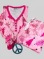 Women Printed V-Neck Long Sleeve Top and Pants Lounge Set nicholesgifts