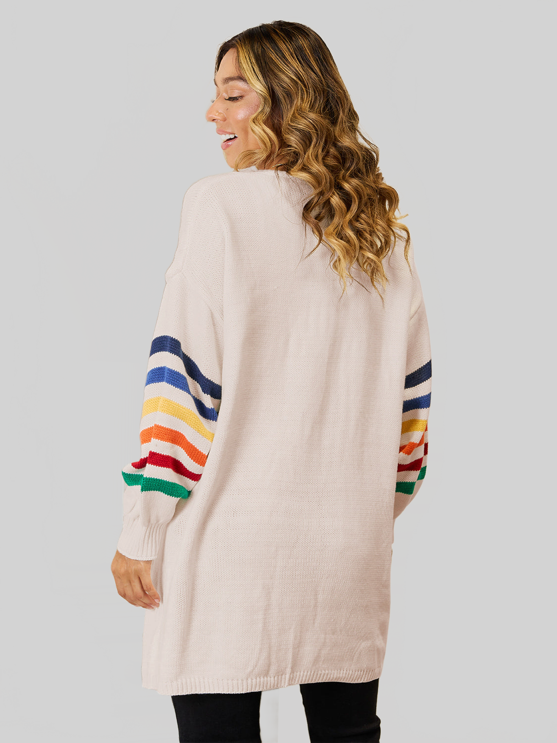 Women Angel Wings Striped Open Front Dropped Shoulder Cardigan nicholesgifts