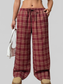 Women Plaid Drawstring Wide Leg Pants nicholesgifts