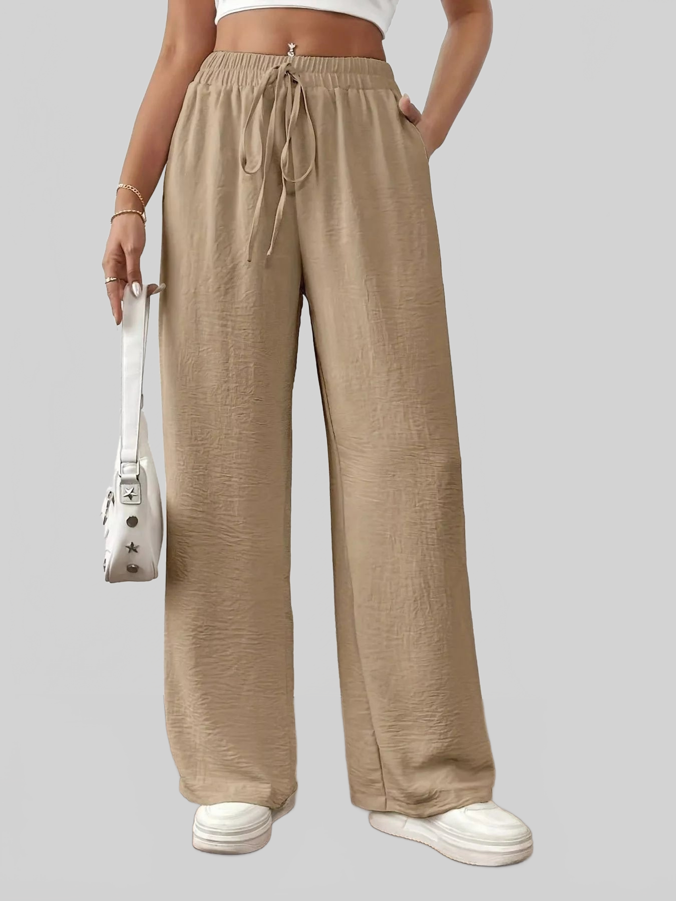 Casual Drawstring Wide Leg Pants nicholesgifts