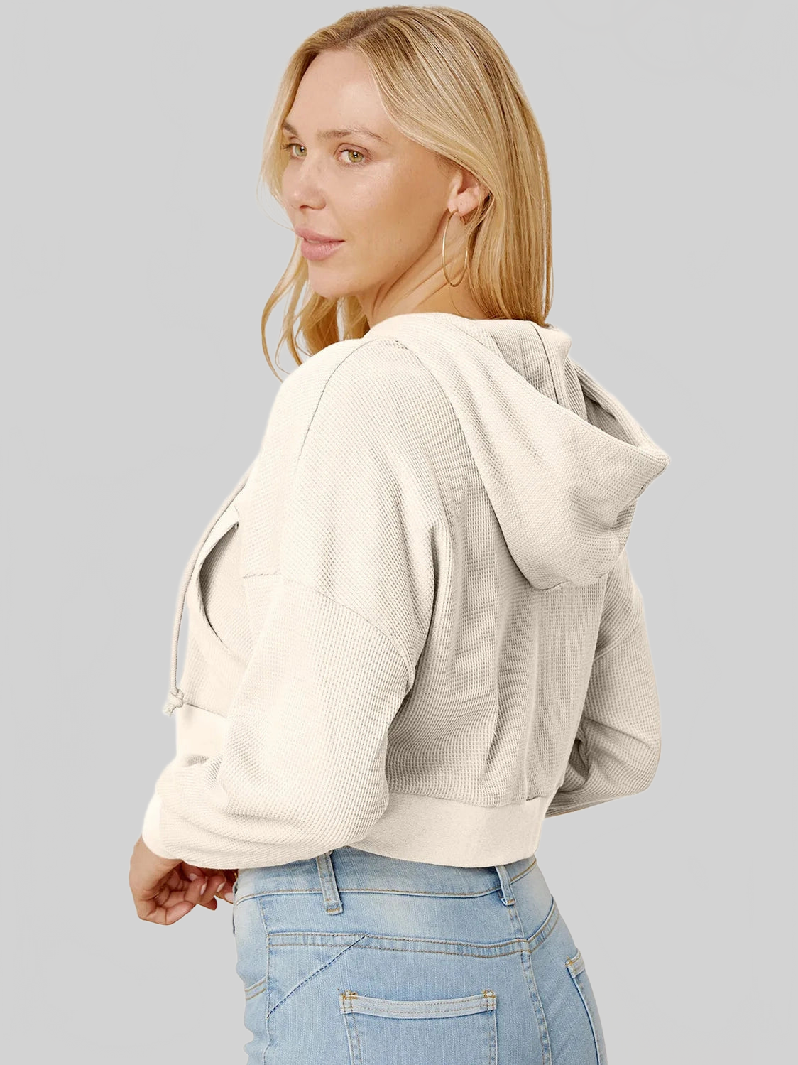 Waffle-Knit Drawstring Zip Up Hoodie NicholesGifts