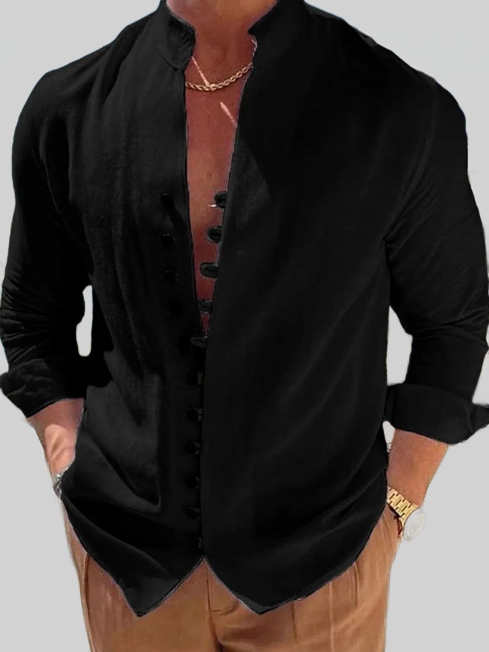 Men's Full Size Button Front Long Sleeve Shirt Plus Size nicholesgifts