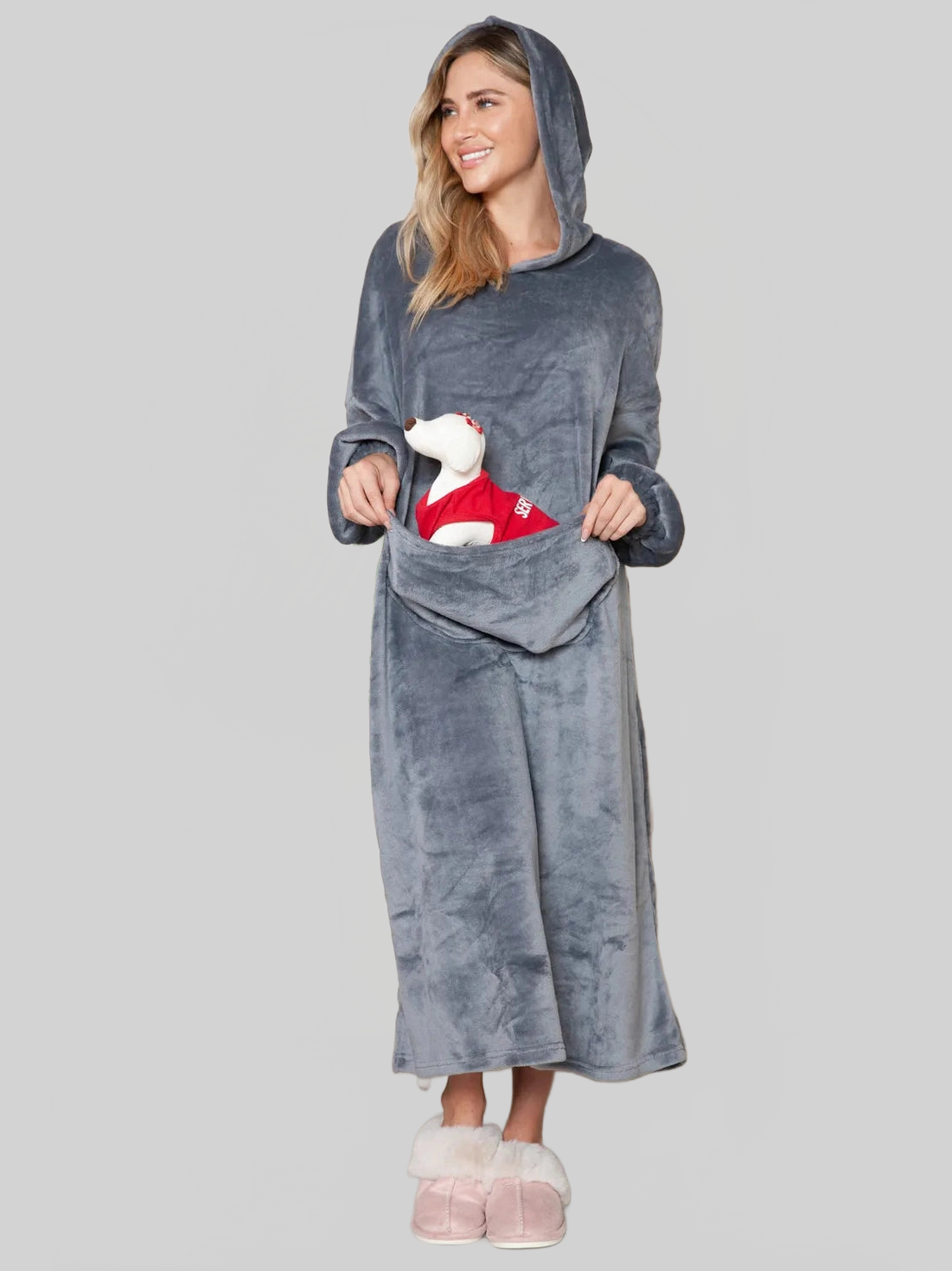 Double Take Full Size Pocketed Hooded Midi Lounge Dress nicholesgifts