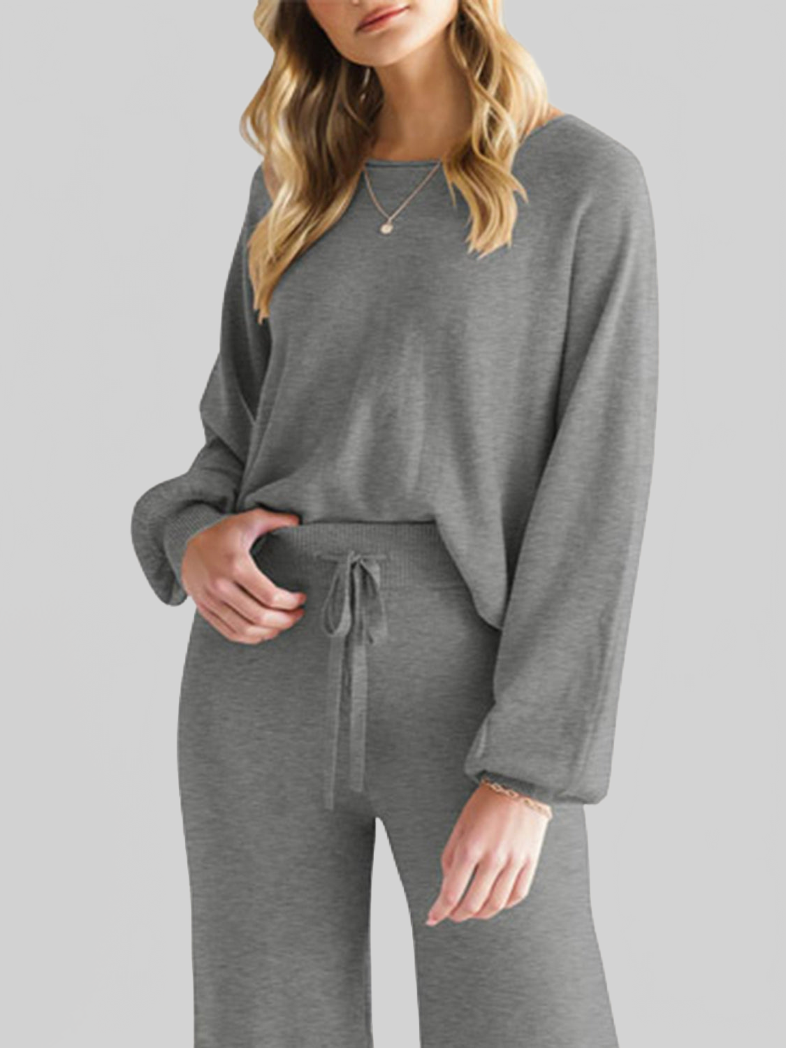 Long Sleeve Lounge Top and Drawstring Pants Set nicholesgifts