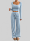 Striped Square Neck Long Sleeve Top and Pants Lounge Set nicholesgifts