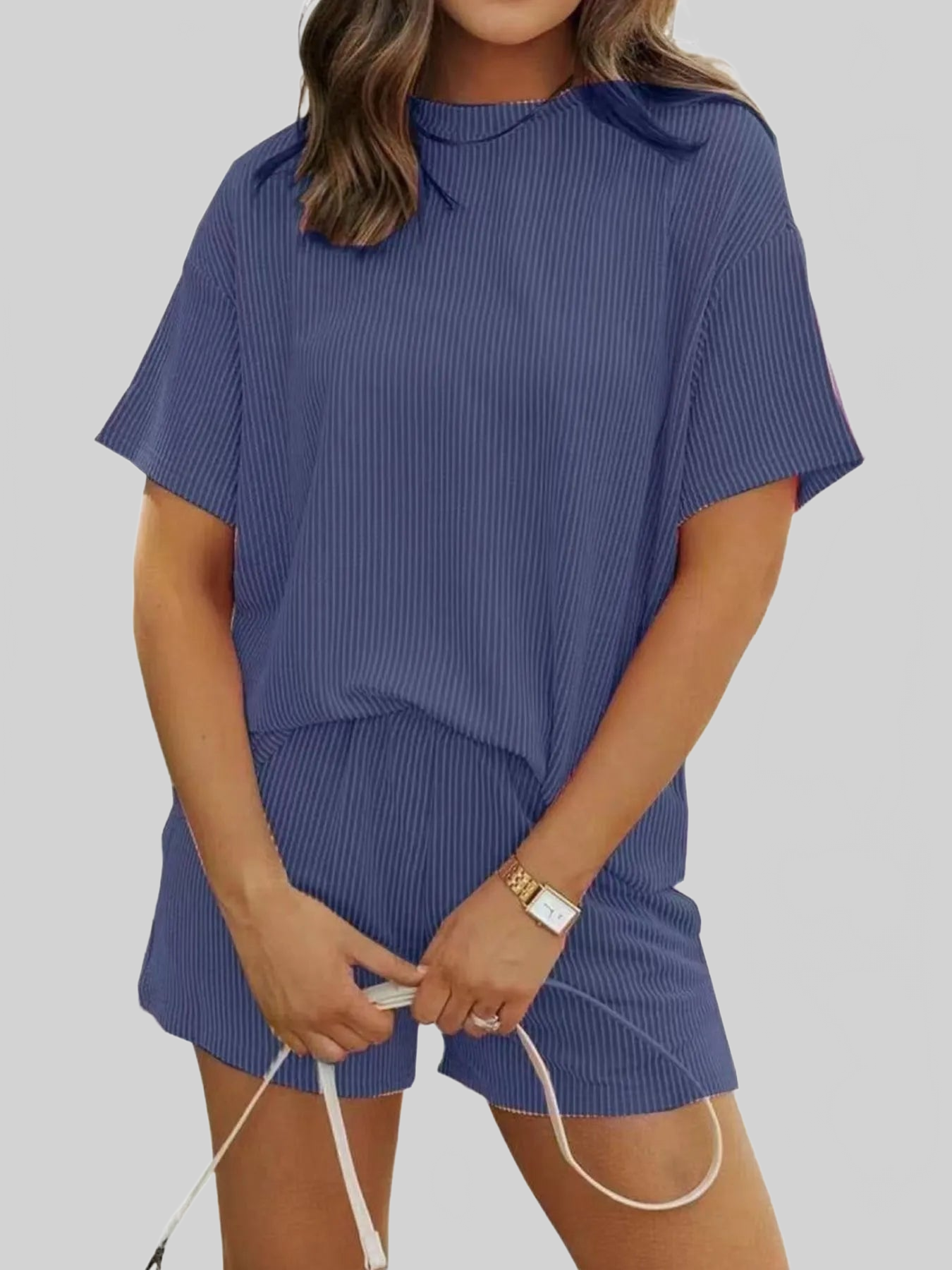 Full Size Ribbed Short Sleeve Top and Shorts Two-Piece Set Plus Size nicholesgifts