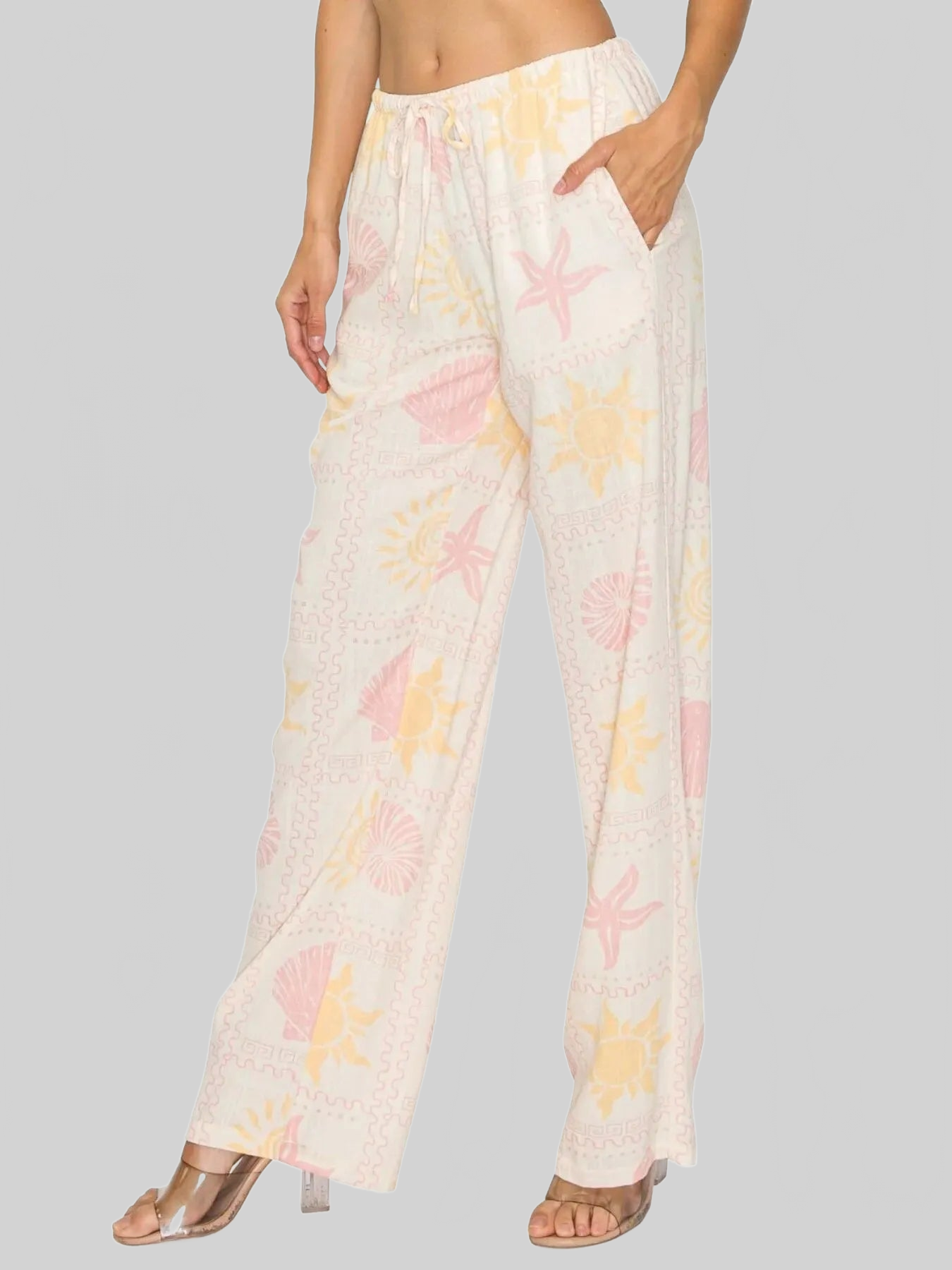 Women Printed Drawstring Straight Pants nicholesgifts