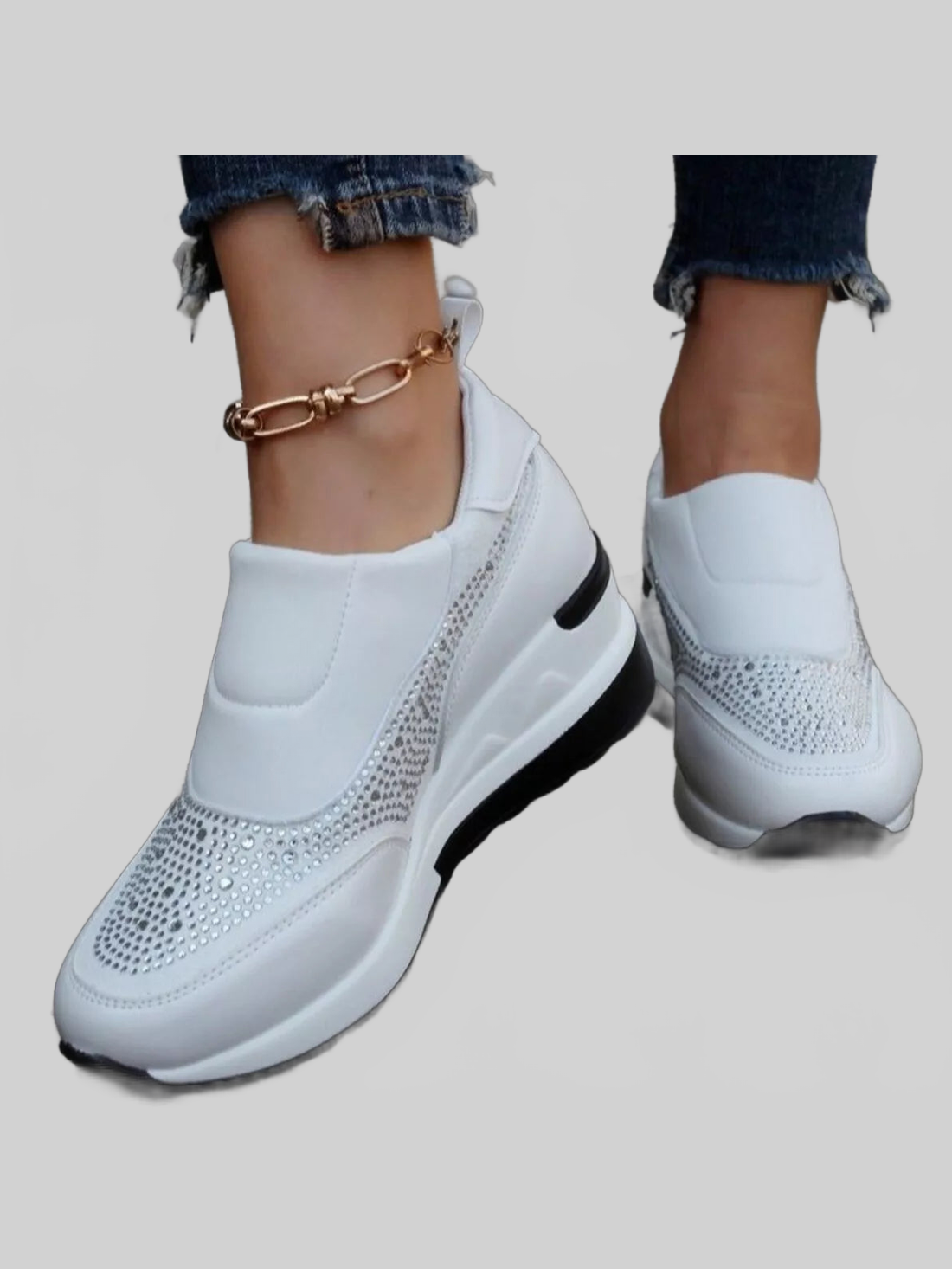 Women Rhinestone Embellished Wedge Sneakers nicholesgifts