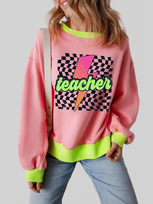 Women Graphic Round Neck Long Sleeve Sweatshirt nicholesgifts