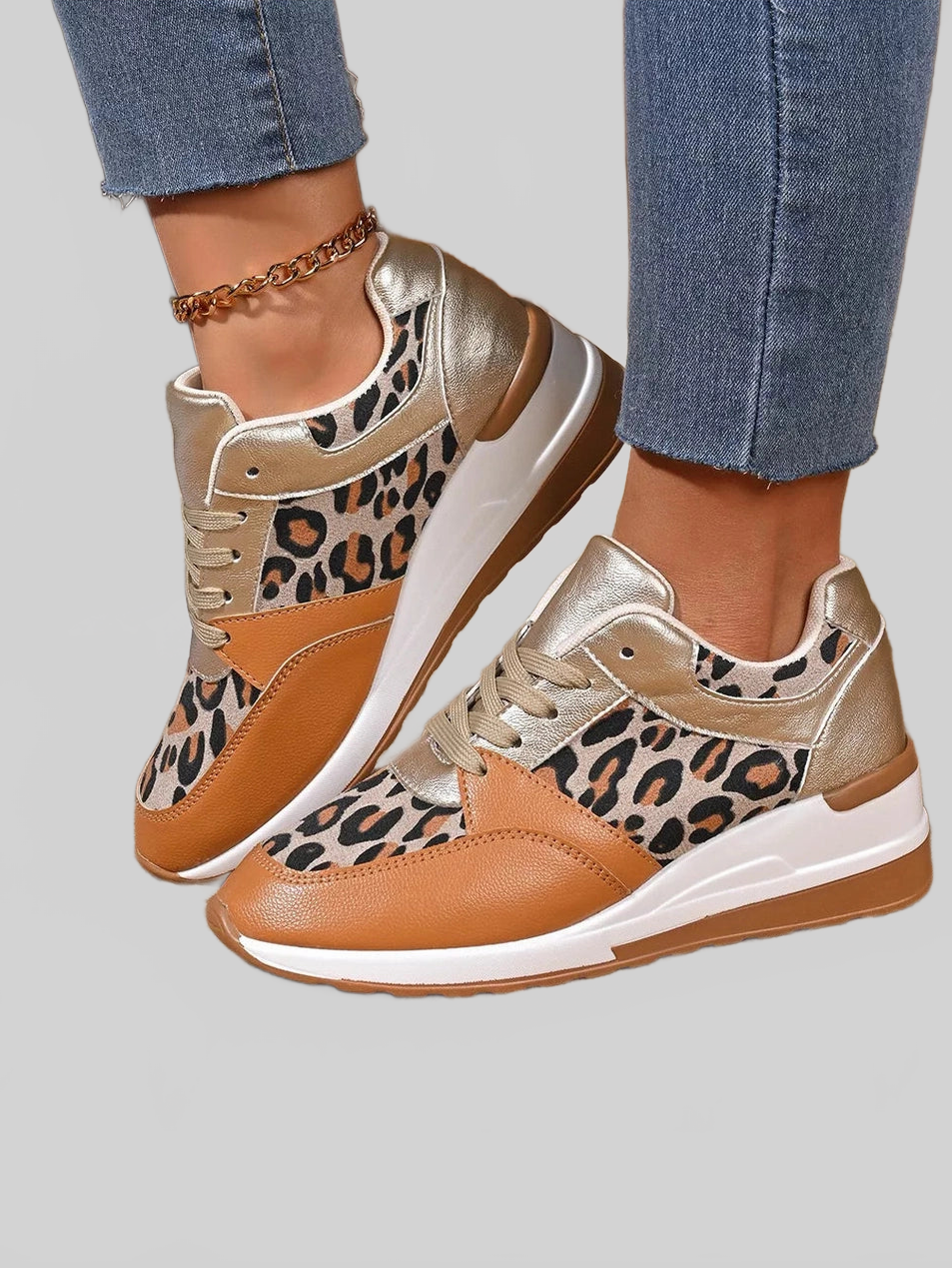 Women Leopard Lace Up Sneakers NicholesGifts