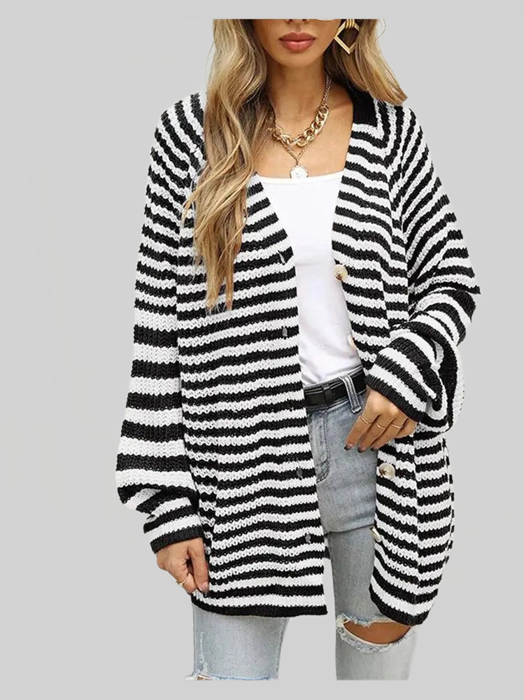 Striped Button Down Long Sleeve Cardigan nicholesgifts