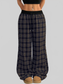 Women Plaid Wide Leg Pants with Drawstring Waist nicholesgifts