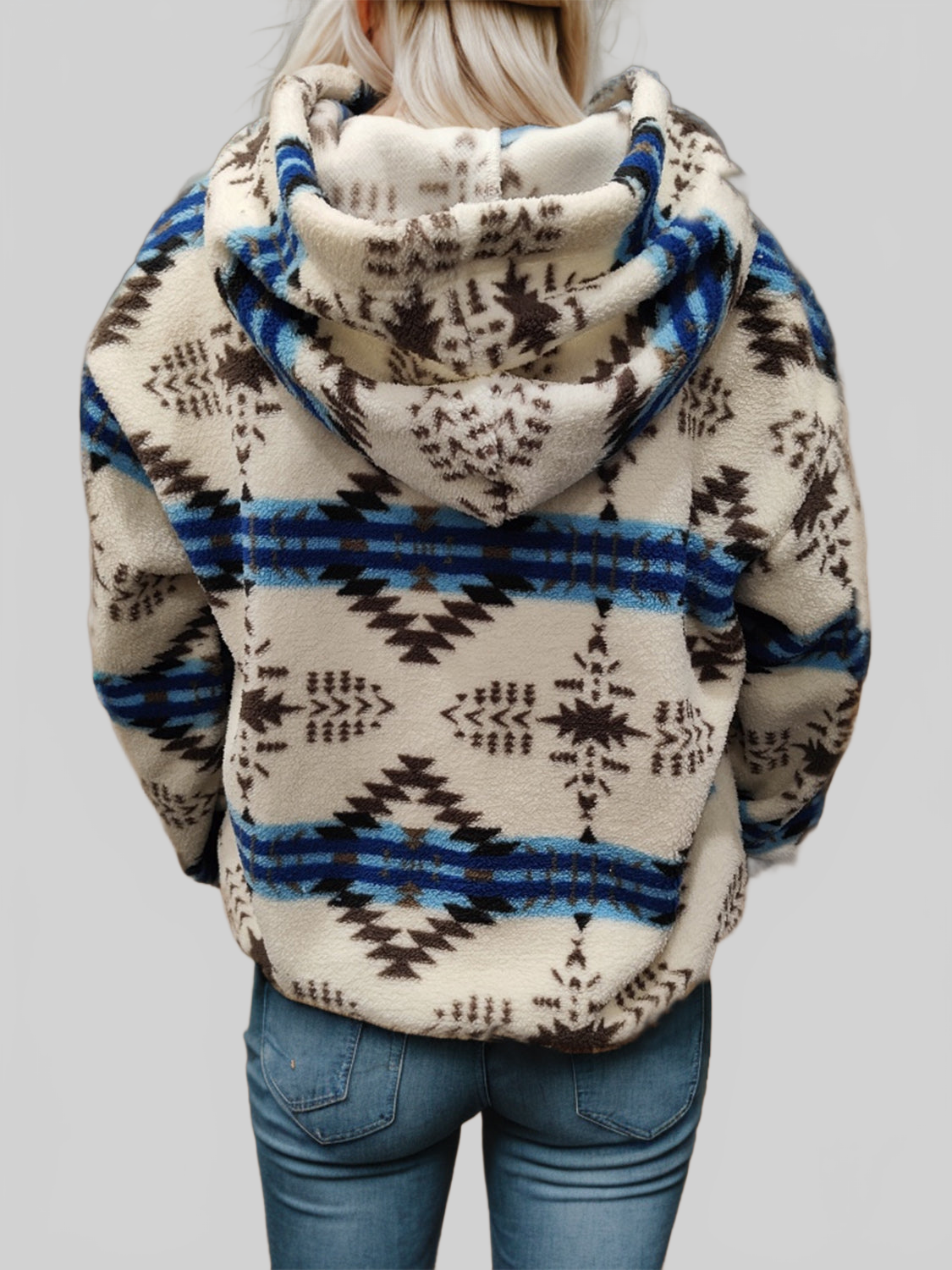 NicholesGifts Women Shiny Geometric Half Zip Drawstring Long Sleeve Hoodie NicholesGifts