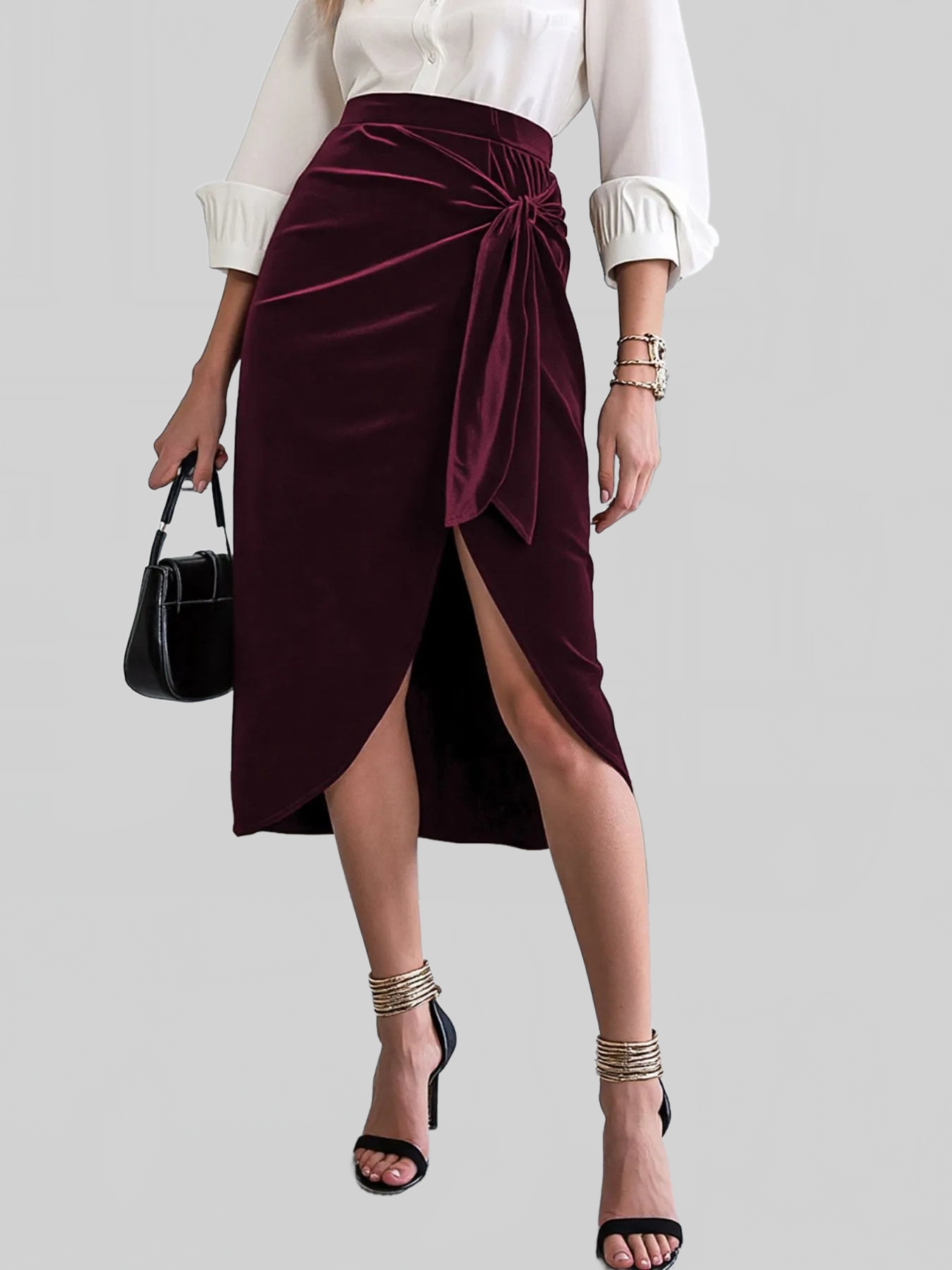 Women Side Tied Velvet Skirt nicholesgifts