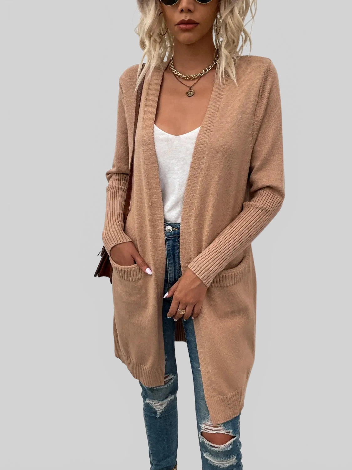 Open Front Long Sleeve Cardigan with Pockets nicholesgifts