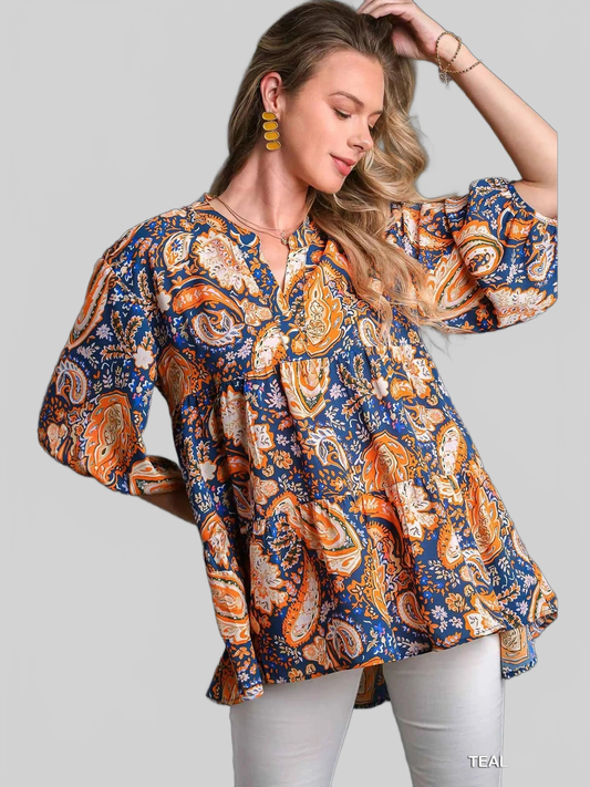 Women Umgee Mix Paisley Boho Tunic Blouse NicholesGifts