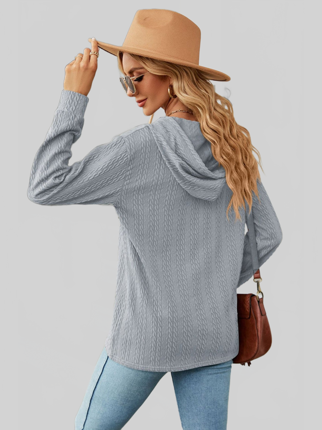 NicholesGifts Women Cable-Knit Long Sleeve Hoodie NicholesGifts