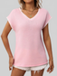 Women Contrast Trim V-Neck Short Sleeve Knit Top nicholesgifts