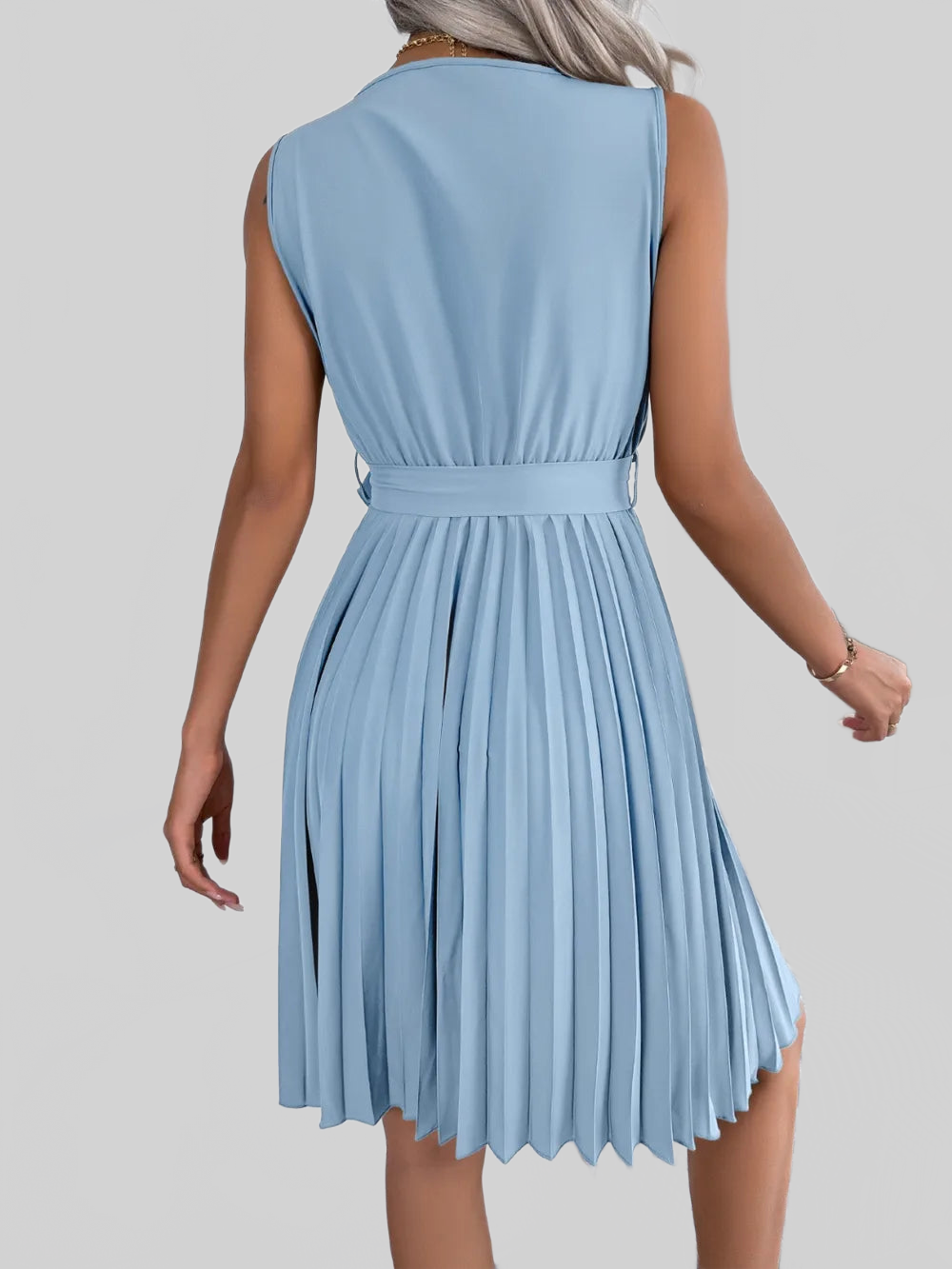 Tied Surplice Sleeveless Pleated Dress nicholesgifts