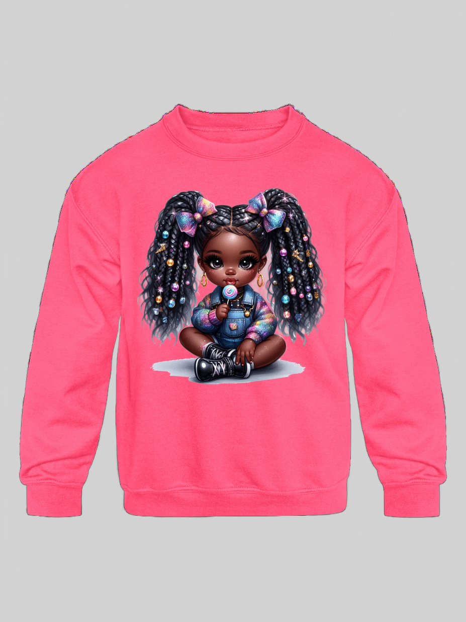 African American Toddler Girls Cute Bows Long Sleeve Crewneck Sweatshirt nicholesgifts