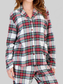 Plaid Collared Neck Button Up Top and Pants Lounge Set nicholesgifts