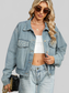 Rhinestone & Peal Trim Button Down Long Sleeve Denim Jacket nicholesgifts