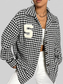 Houndstooth Button Down Long Sleeve Shacket nicholesgifts