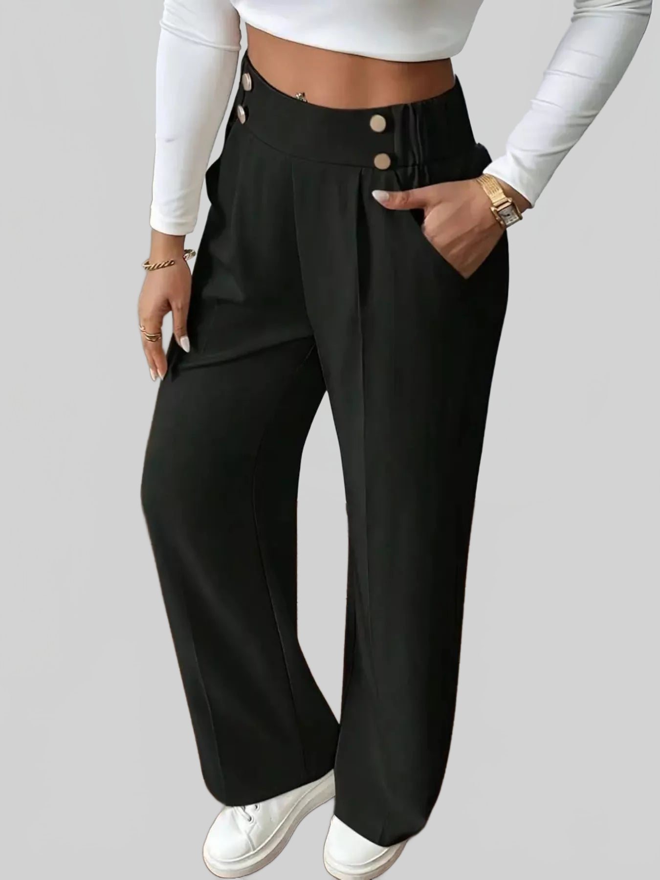 Women Full Size High-Waisted Wide-Leg Pants Plus Size nicholesgifts