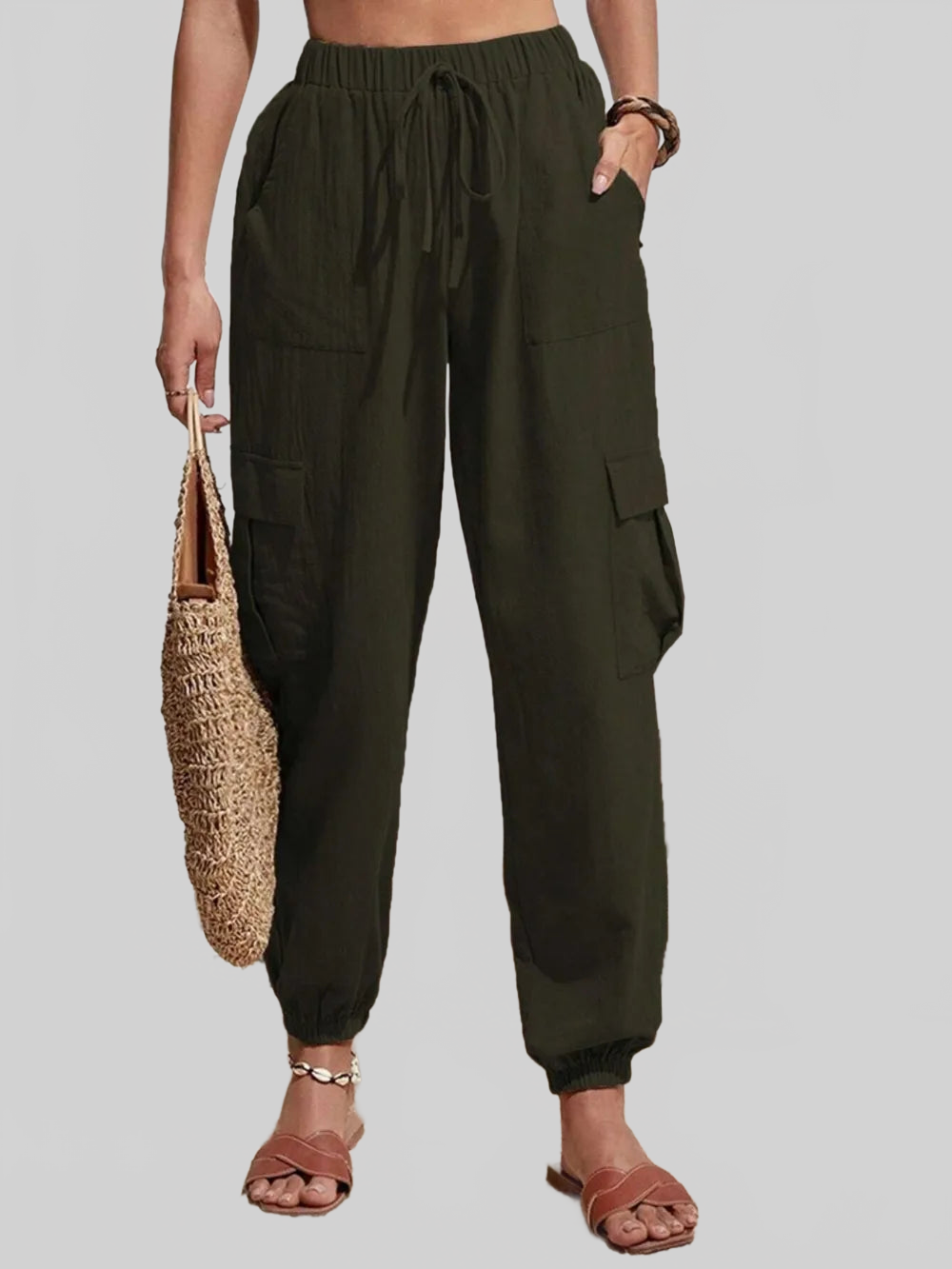 Drawstring Joggers with Cargo Pockets nicholesgifts
