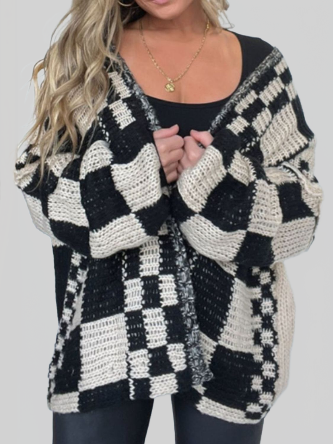 Women Plaid Open Front Long Sleeve Cardigan Sweater NicholesGifts