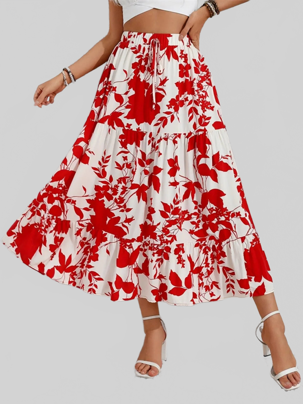 Ruffled Hem Printed Midi Skirt nicholesgifts