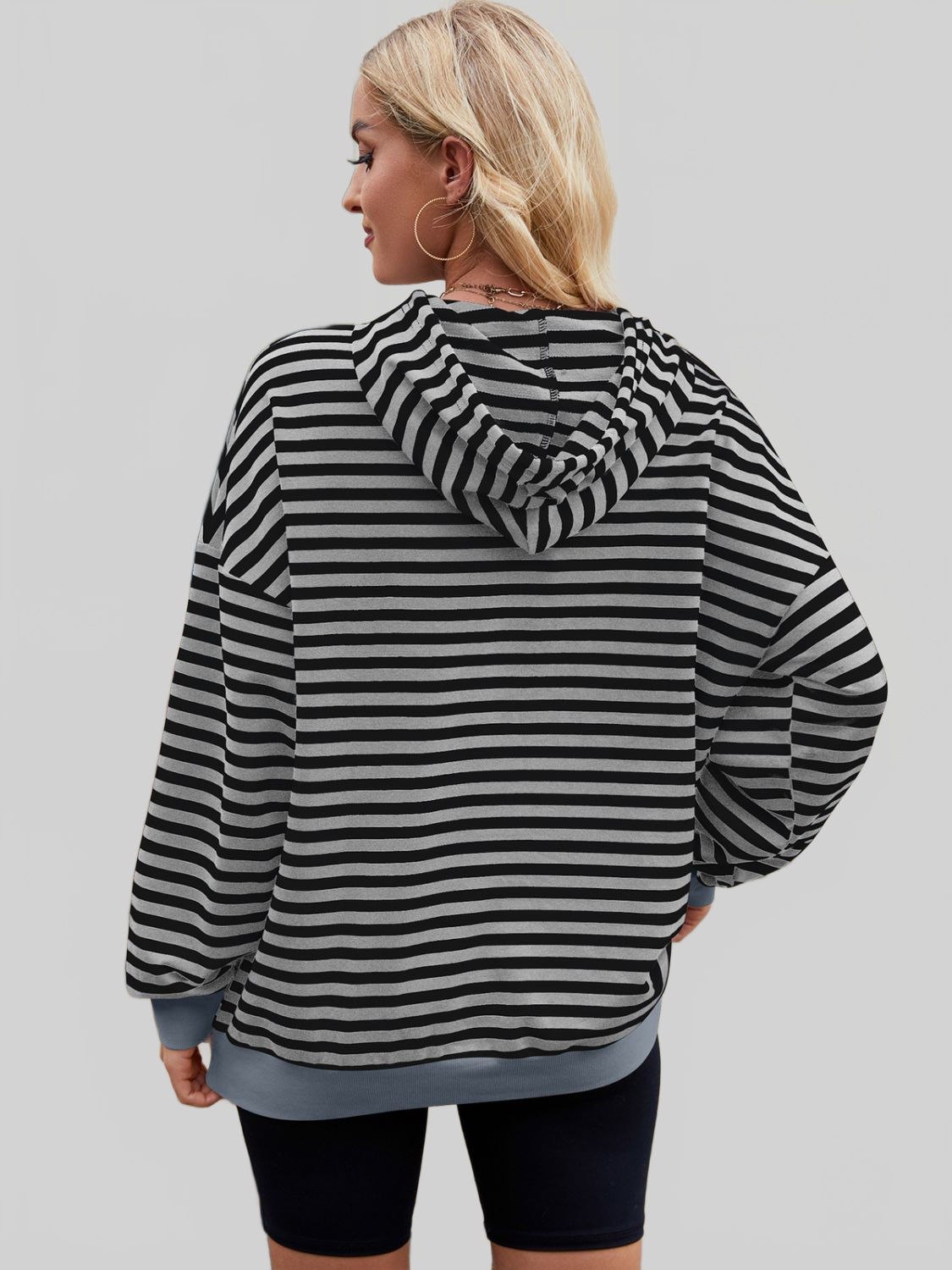NicholesGifts Women Drawstring Contrast Striped Long Sleeve Hoodie NicholesGifts