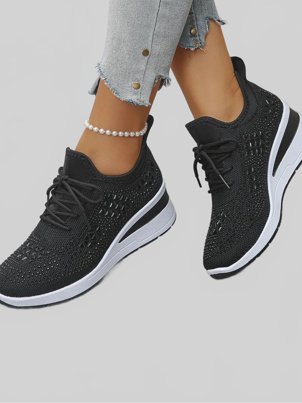 Women Breathable Mesh Rhinestone Wedge Athletic Sneakers NicholesGifts