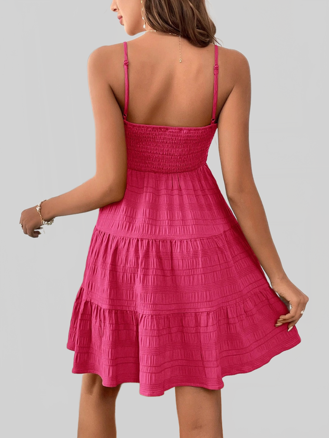 Women Smocked Tiered Sleeveless Mini Summer Dress nicholesgifts