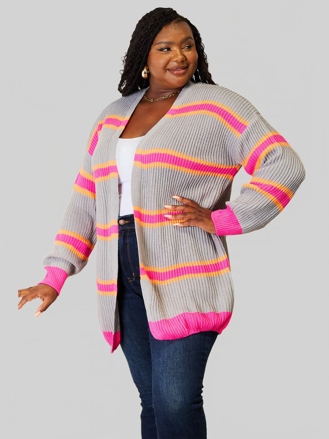 Woven Right Ribbed Long Sleeve Cardigan nicholesgifts