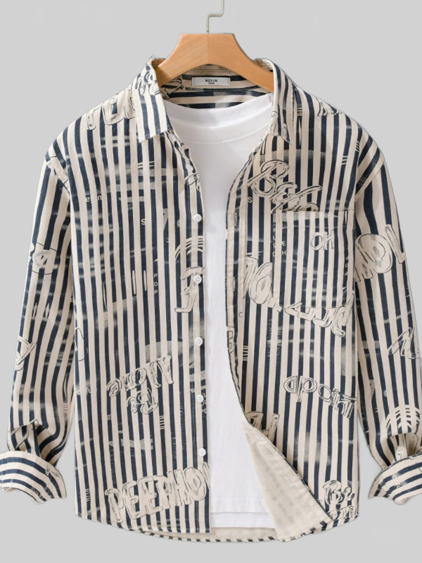 Men's Plus Size Striped Button Up Long Sleeve Shirt nicholesgifts