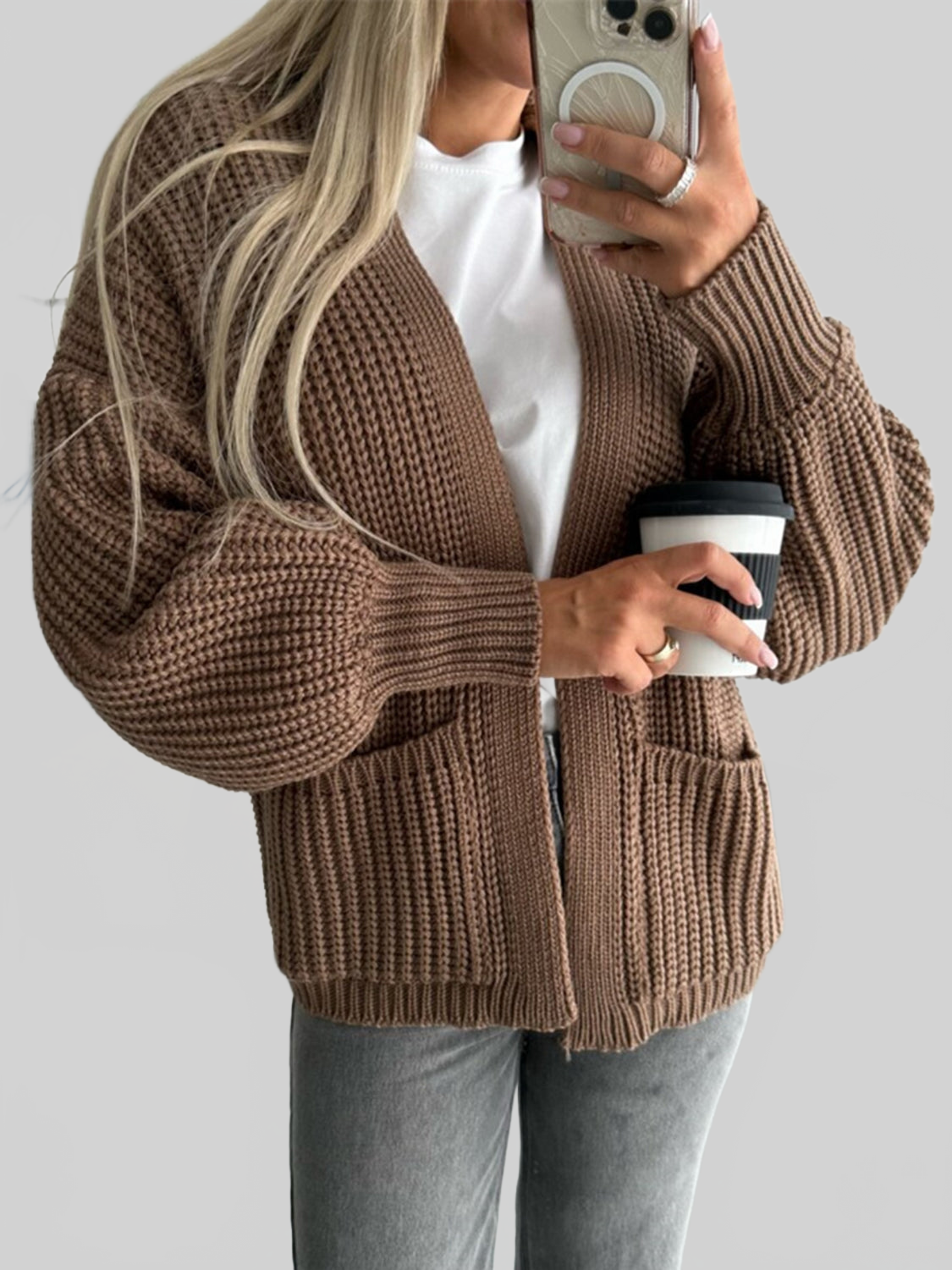 Open Front Dropped Shoulder Cardigan nicholesgifts