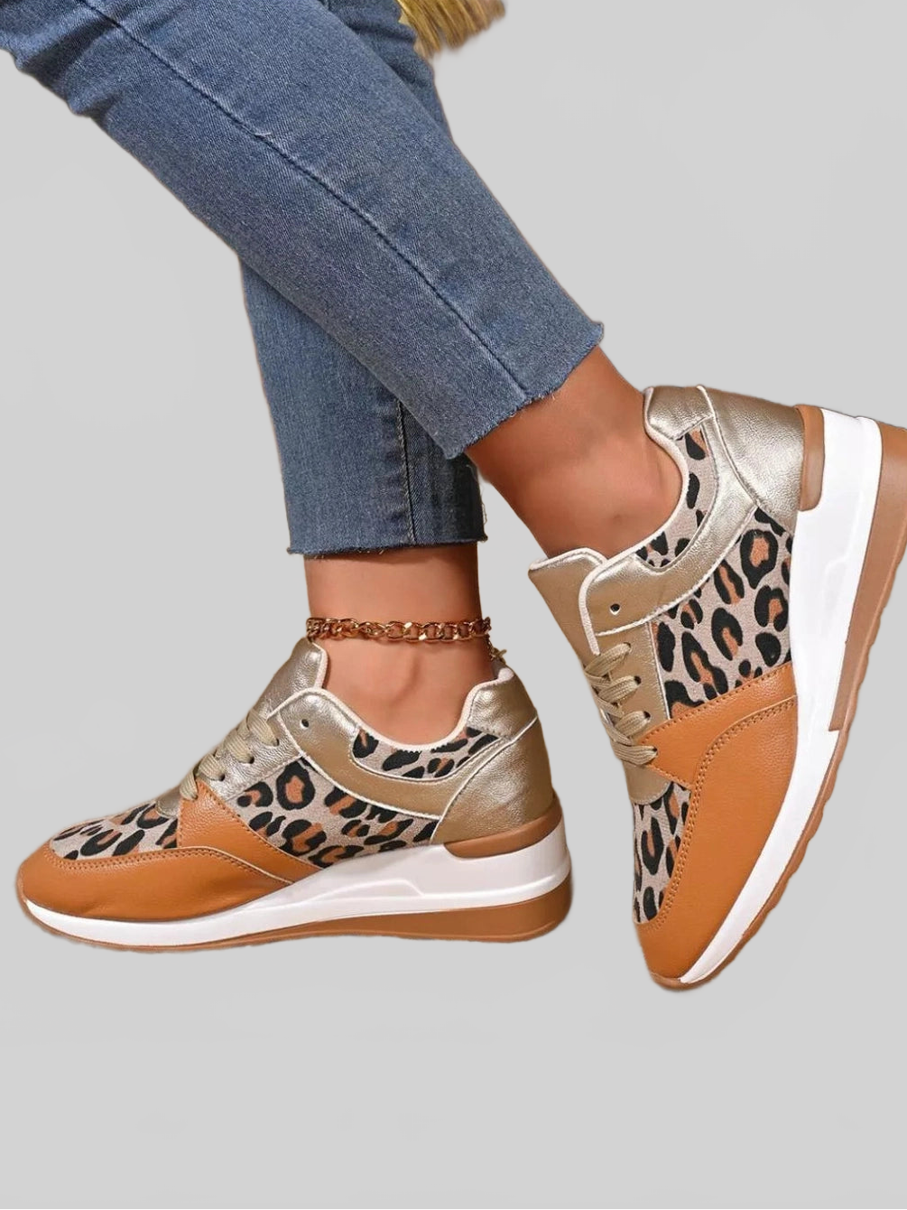 Women Leopard Lace Up Sneakers NicholesGifts