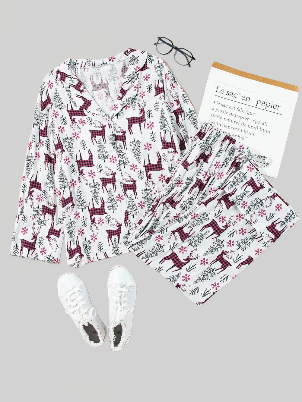 Printed Long Sleeve Top and Drawstring Pants Lounge Set nicholesgifts
