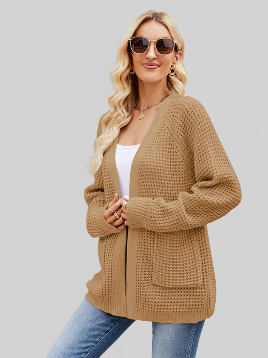 Women Open Front Raglan Sleeve Pocketed Cardigan nicholesgifts
