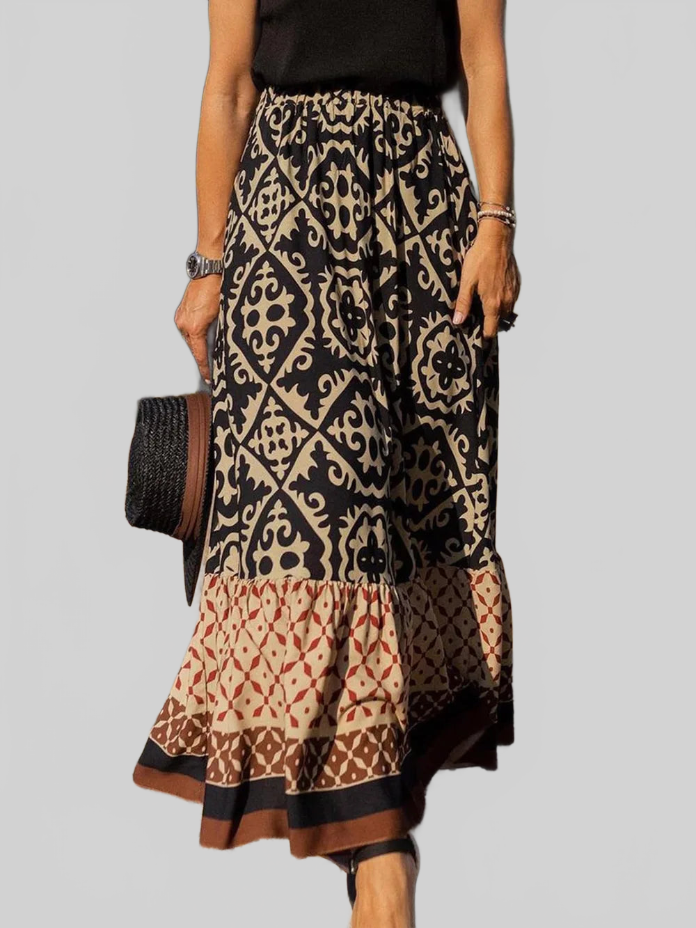 Geometric Elastic Waist Maxi Skirt nicholesgifts