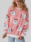 Women Christmas Sequin Santa Striped Round Neck Long Sleeve Sweatshirt nicholesgifts