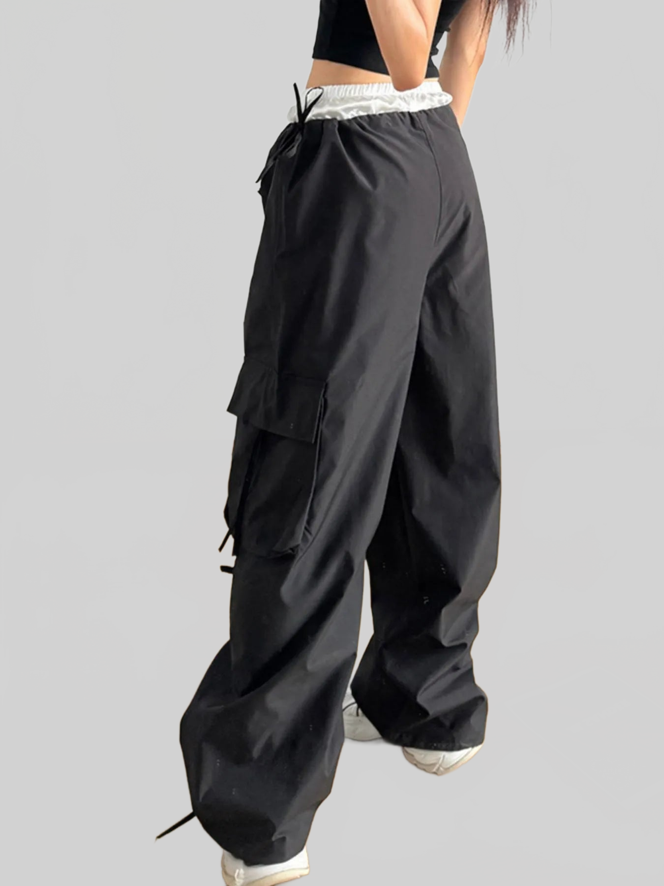 Women Cargo Wide Leg Pants with Bow Tie Details nicholesgifts