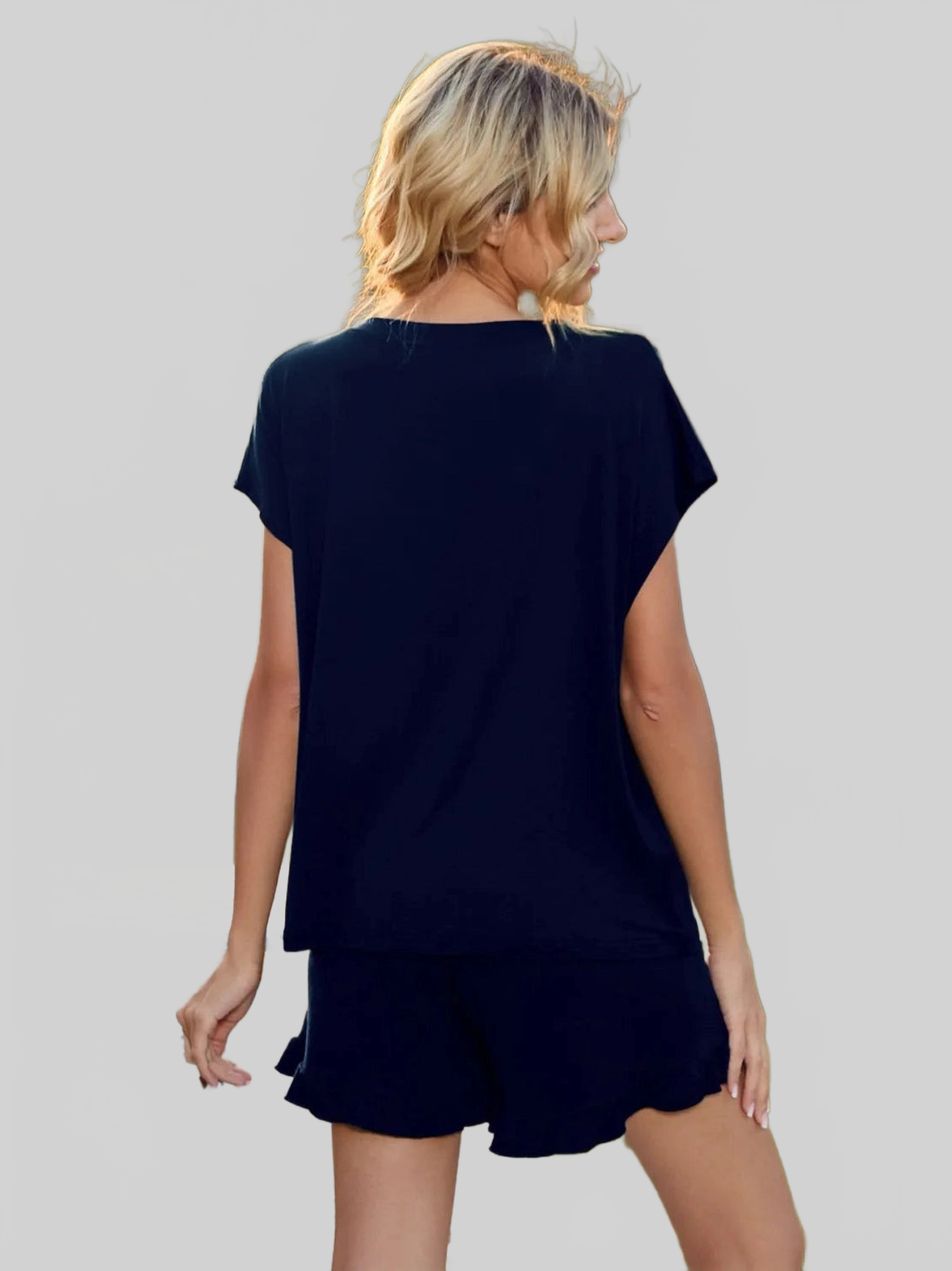 Round Neck Short Sleeve T-Shirt and Drawstring Shorts Lounge Set nicholesgifts
