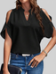 Notched Cold Shoulder Half Sleeve Blouse nicholesgifts