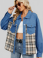 Plaid Button Up Long Sleeve Denim Jacket nicholesgifts