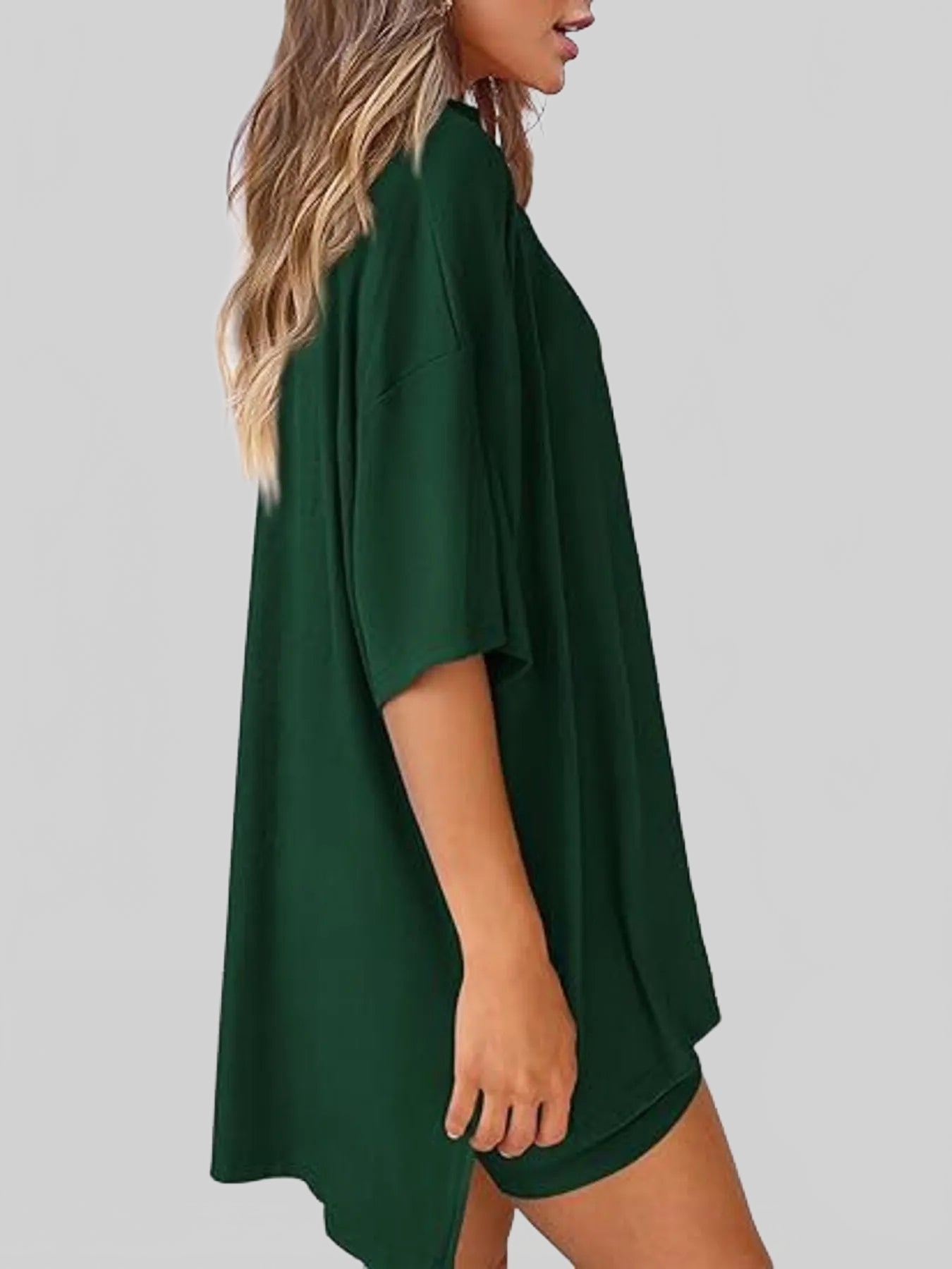 Full Size Oversized Slit Round Neck Top and Shorts Lounge Set Plus Size nicholesgifts